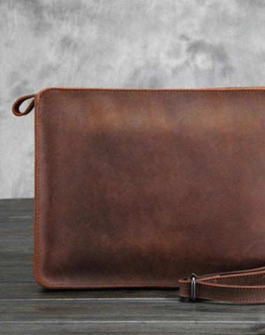Vintage Small Leather Mens Messenger Bag Clutch Wristlet Shoulder Bag for Men