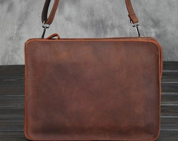 Vintage Small Leather Mens Messenger Bag Clutch Wristlet Shoulder Bag for Men