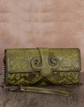 Vintage Sunflowers Green Leather Wristlet Wallet Womens Floral Shoulder Wallet Purse Zip Crossbody Purse Chain Shoulder Bag for Women