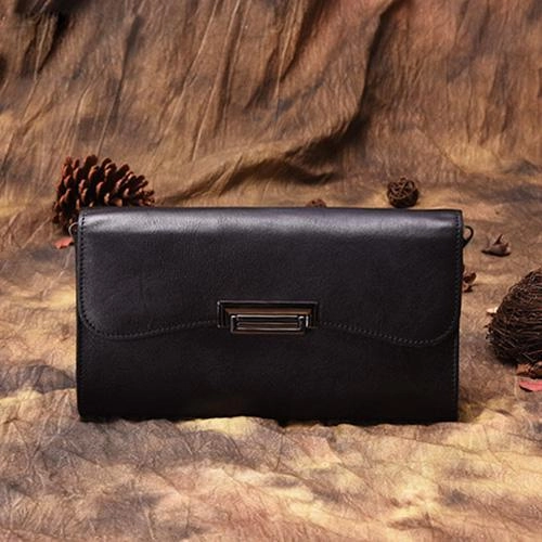 Vintage Womens Black Leather SMall Side Bag Red Clutch Purse Shoulder Bag for Ladies