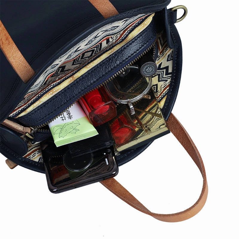 Vintage Womens Blue Leather Round Handbag Purses Green Round Shoulder Bag Crossbody Purse for Women