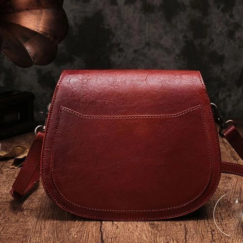 Vintage Womens Brown Leather Saddle Handbag Vintage Style Shoulder Purses for Ladies