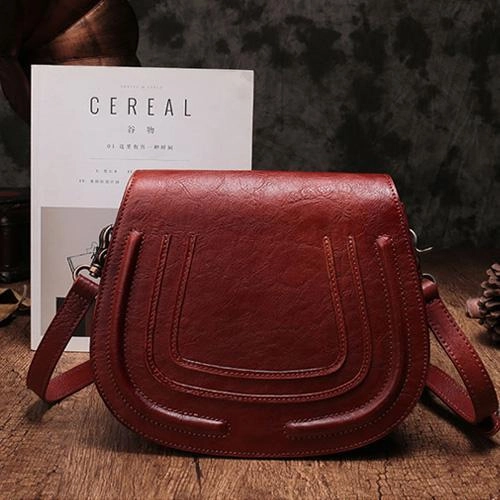 Vintage Womens Brown Leather Saddle Handbag Vintage Style Shoulder Purses for Ladies