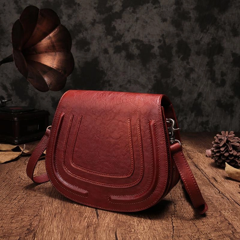 Vintage Womens Brown Leather Saddle Handbag Vintage Style Shoulder Purses for Ladies