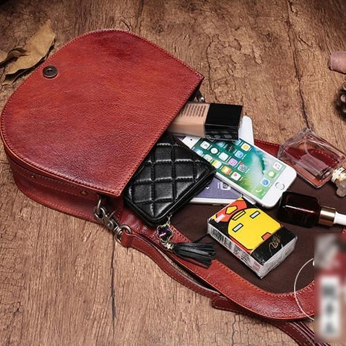 Vintage Womens Brown Leather Saddle Handbag Vintage Style Shoulder Purses for Ladies