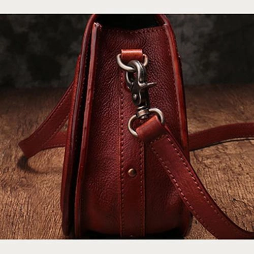 Vintage Womens Brown Leather Saddle Handbag Vintage Style Shoulder Purses for Ladies