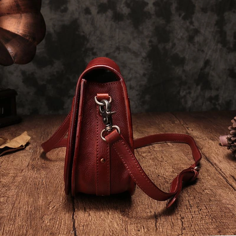 Vintage Womens Brown Leather Saddle Handbag Vintage Style Shoulder Purses for Ladies