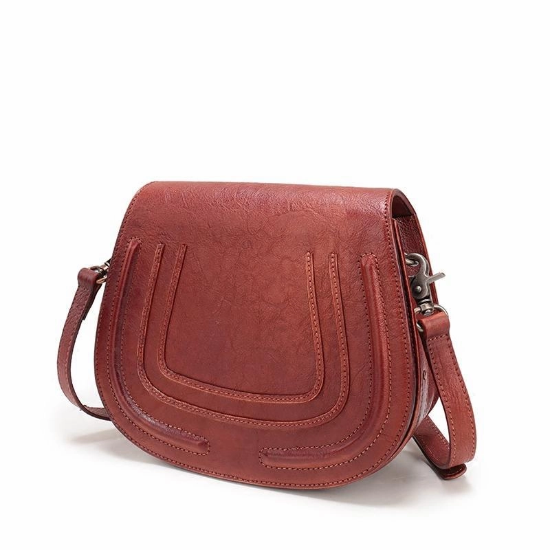 Vintage Womens Brown Leather Saddle Handbag Vintage Style Shoulder Purses for Ladies