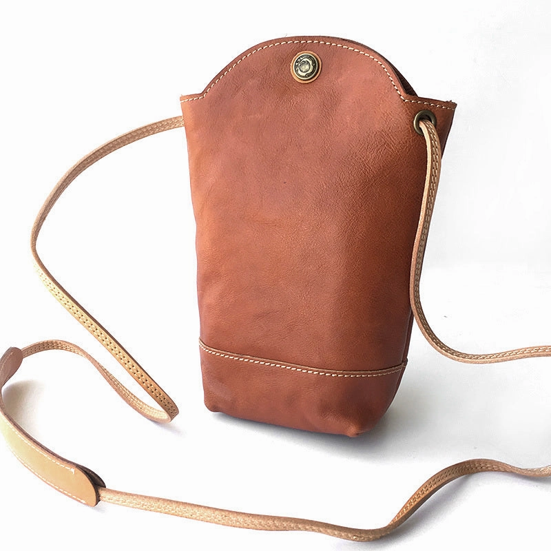 Vintage Womens Brown Leather Shoulder Bucket Bag leather phone Bucket bag for women Side bag crossbody bag