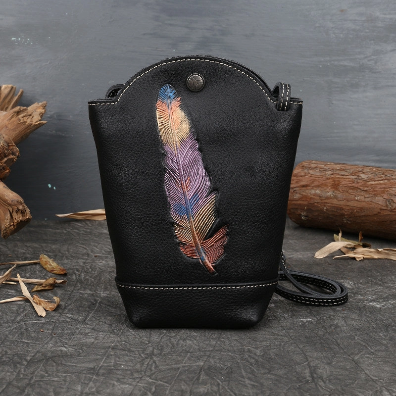Vintage Womens Brown Leather Shoulder Bucket Bag leather phone Bucket bag for women Side bag crossbody bag