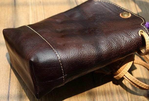 Vintage Womens Brown Leather Shoulder Bucket Bag leather phone Bucket bag for women Side bag crossbody bag
