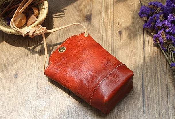 Vintage Womens Brown Leather Shoulder Bucket Bag leather phone Bucket bag for women Side bag crossbody bag