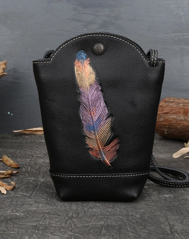 Vintage Womens Brown Leather Shoulder Bucket Bag leather phone Bucket bag for women Side bag crossbody bag