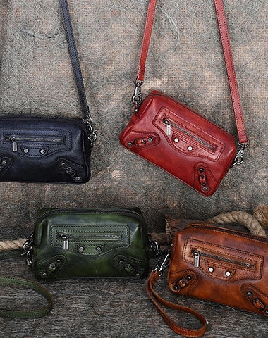 Vintage Womens Gray Leather Wristlet Wallets Mini Shoulder Bag Small Crossbody Bag for Women