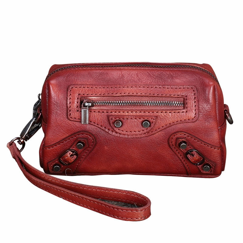 Vintage Womens Gray Leather Wristlet Wallets Mini Shoulder Bag Small Crossbody Bag for Women