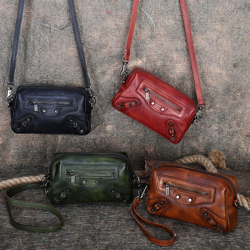 Vintage Womens Gray Leather Wristlet Wallets Mini Shoulder Bag Small Crossbody Bag for Women