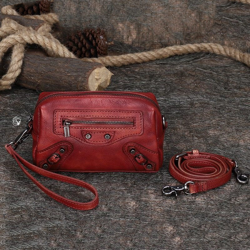 Vintage Womens Gray Leather Wristlet Wallets Mini Shoulder Bag Small Crossbody Bag for Women