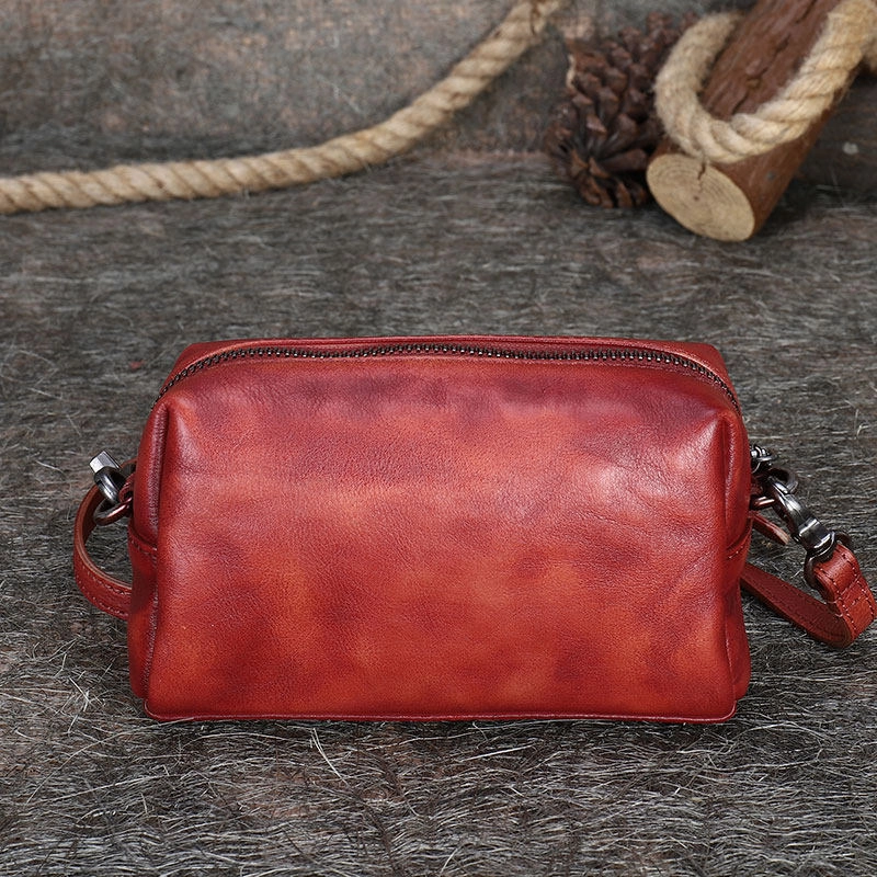 Vintage Womens Gray Leather Wristlet Wallets Mini Shoulder Bag Small Crossbody Bag for Women