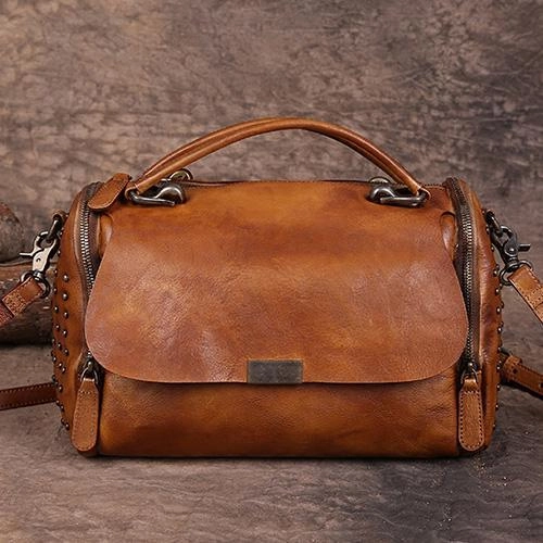 Vintage Womens Leather Handbags Brown Side Bag Red SHoulder Bag Purse for Ladies