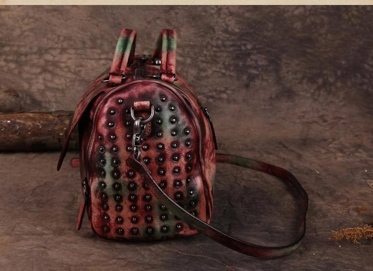 Vintage Womens Leather Handbags Brown Side Bag Red SHoulder Bag Purse for Ladies
