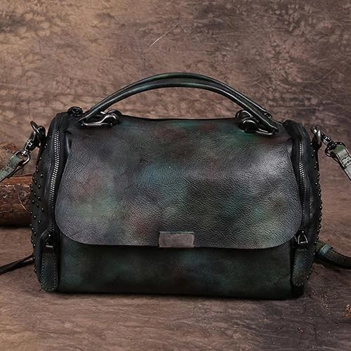 Vintage Womens Leather Handbags Brown Side Bag Red SHoulder Bag Purse for Ladies