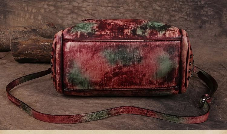 Vintage Womens Leather Handbags Brown Side Bag Red SHoulder Bag Purse for Ladies
