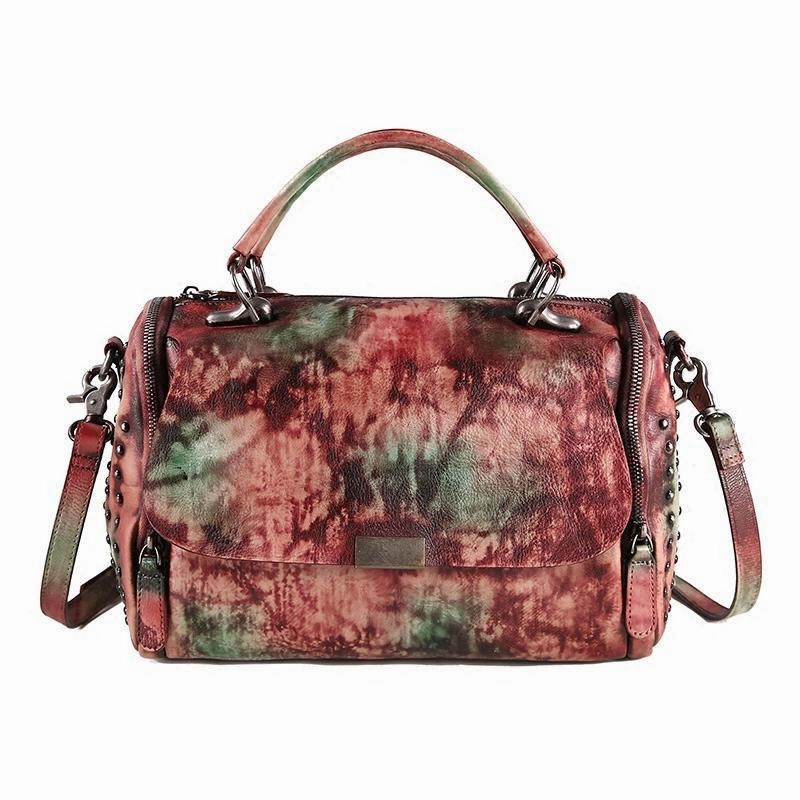 Vintage Womens Leather Handbags Brown Side Bag Red SHoulder Bag Purse for Ladies