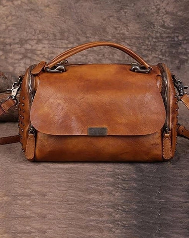 Vintage Womens Leather Handbags Brown Side Bag Red SHoulder Bag Purse for Ladies