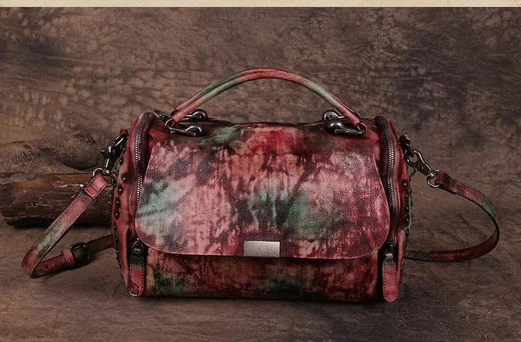 Vintage Womens Leather Handbags Brown Side Bag Red SHoulder Bag Purse for Ladies