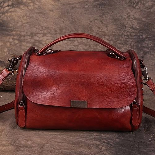 Vintage Womens Leather Handbags Brown Side Bag Red SHoulder Bag Purse for Ladies