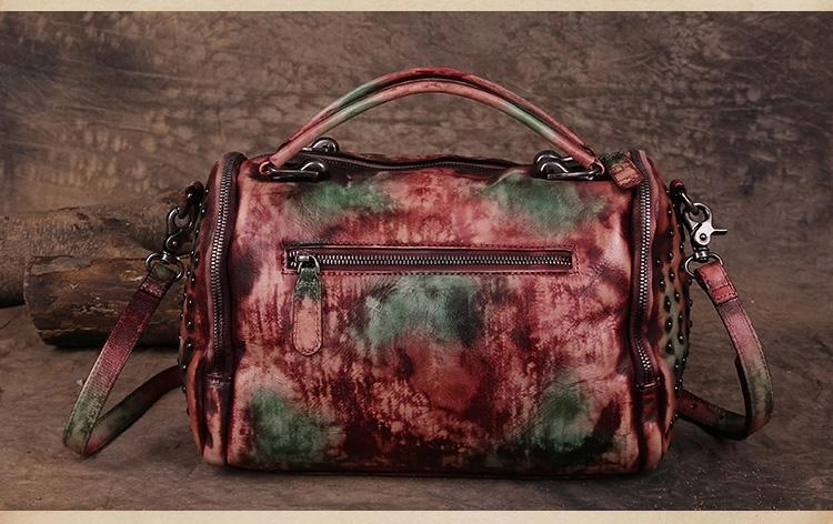 Vintage Womens Leather Handbags Brown Side Bag Red SHoulder Bag Purse for Ladies