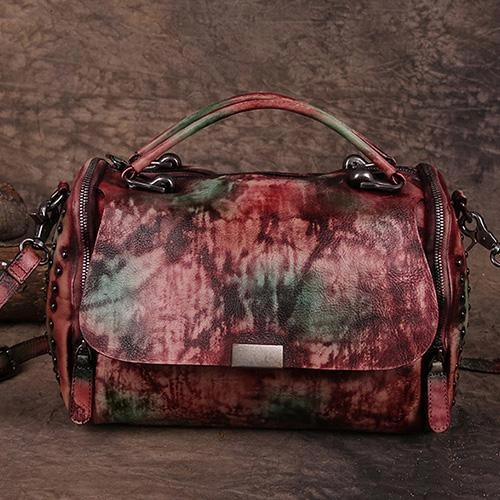 Vintage Womens Leather Handbags Brown Side Bag Red SHoulder Bag Purse for Ladies