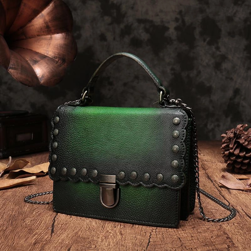 Vintage Womens Leather Handbags Purse Green Satchel Handbags Shoulder Crossbody Bags for Ladies