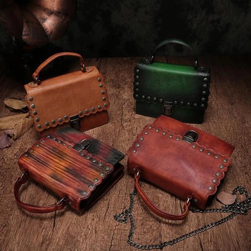 Vintage Womens Leather Handbags Purse Green Satchel Handbags Shoulder Crossbody Bags for Ladies