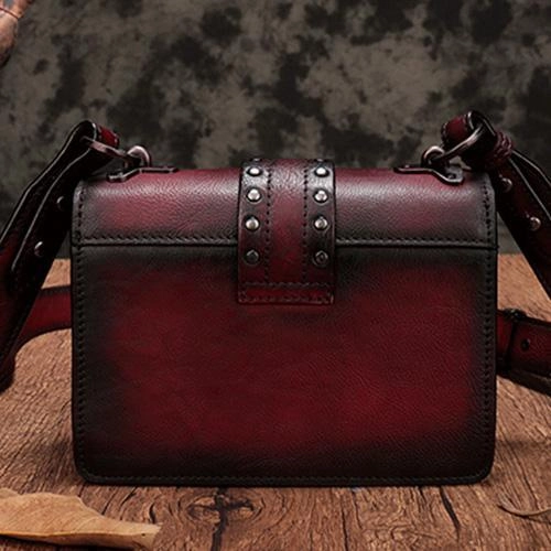 Vintage Womens Rivet Gray Leather Small Side Bags Purse Shoulder Crossbody Bags for Ladies