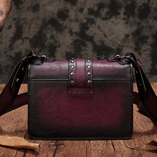 Vintage Womens Rivet Gray Leather Small Side Bags Purse Shoulder Crossbody Bags for Ladies
