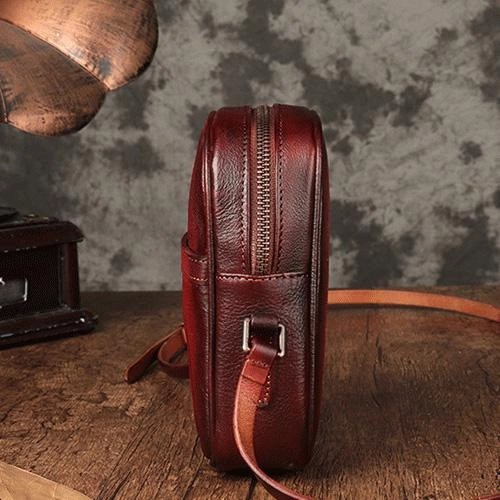 Vintage Womens Small Tan Leather Side Bag Mini Phone Dog Cat Shoulder Bag Square Crossbody Bag