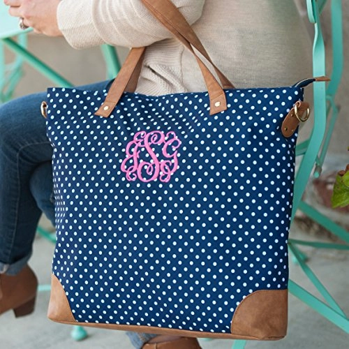 Viv&Lou Shoulder Tote Bag Faux Leather Trim (Blank, Charlie Navy Dots)