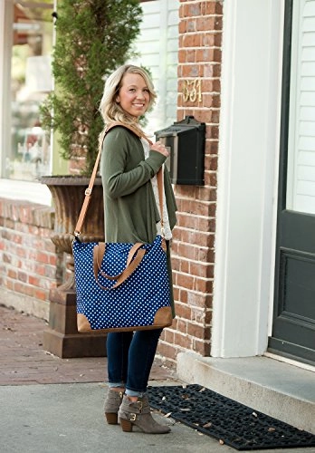 Viv&Lou Shoulder Tote Bag Faux Leather Trim (Blank, Charlie Navy Dots)