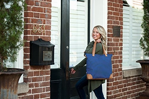 Viv&Lou Shoulder Tote Bag Faux Leather Trim (Blank, Charlie Navy Dots)