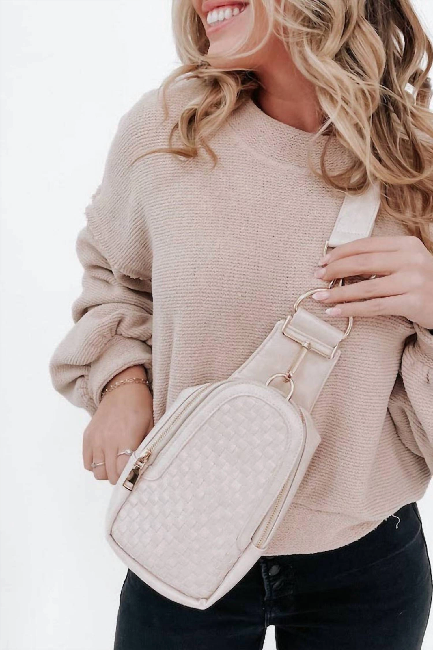 Waverly Woven Crossbody Sling Bag In Cream