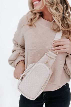 Waverly Woven Crossbody Sling Bag In Cream