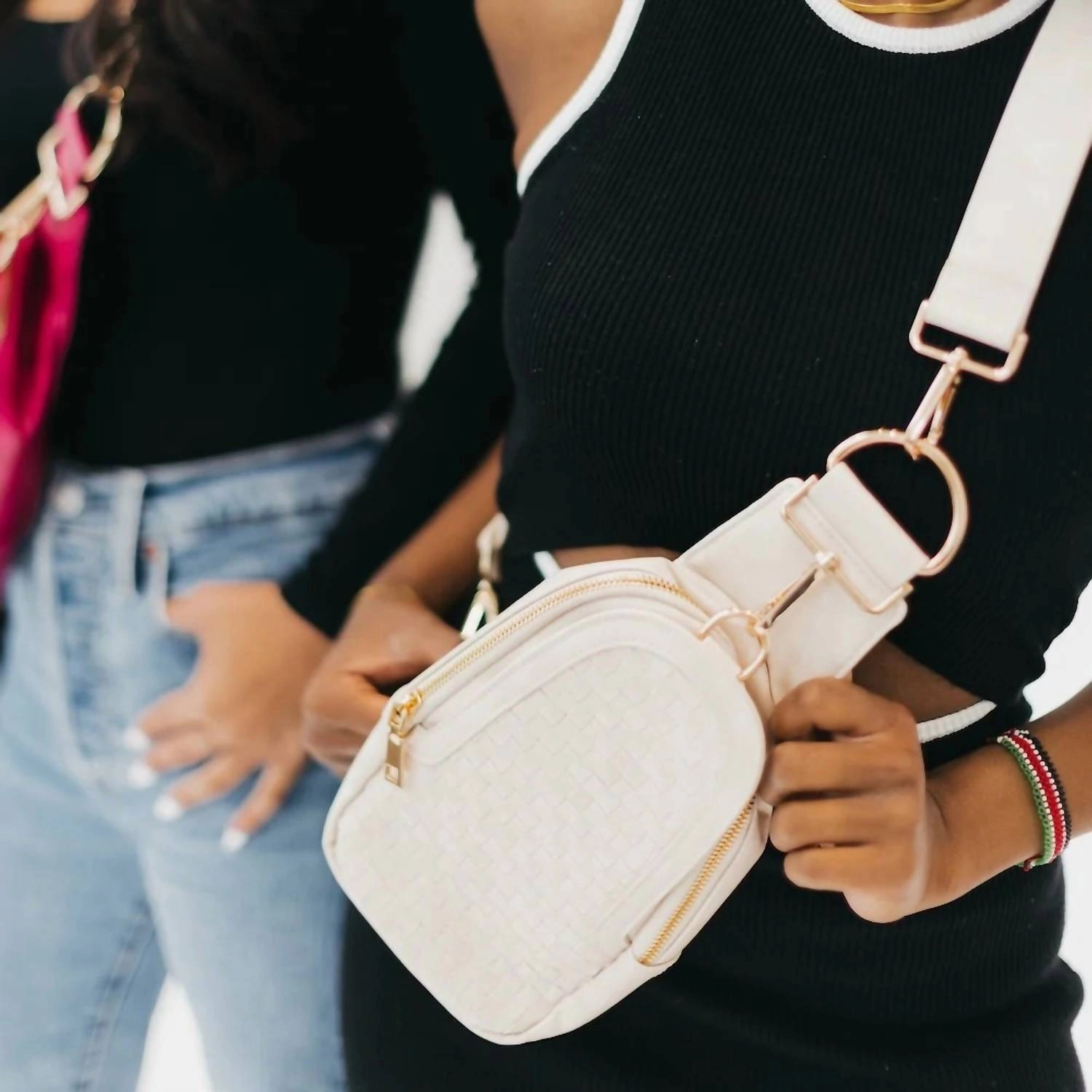 Waverly Woven Crossbody Sling Bag In Cream