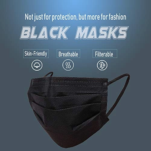 Wecolor 100 Pcs Disposable 3 Ply Earloop Face Masks, Suitable for Home, School, Office and Outdoors (Black)