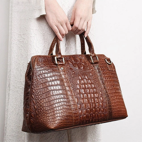 Westal Alligator Pattern Women Handbags Lady Leather Laptop 14 Genuine Leather Shoulder Bags