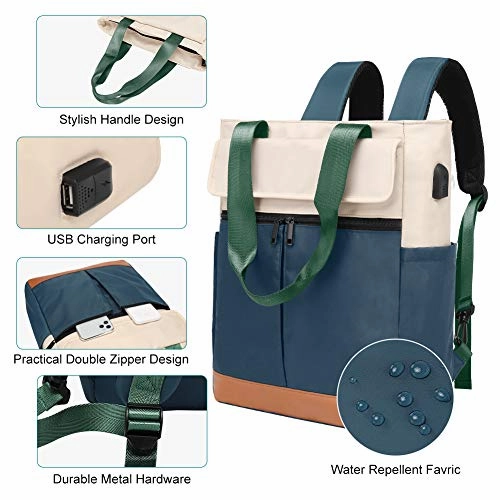 Women Convertible Tote Daypack Laptop Backpack Wide Top Open College School Travel Casual Bag