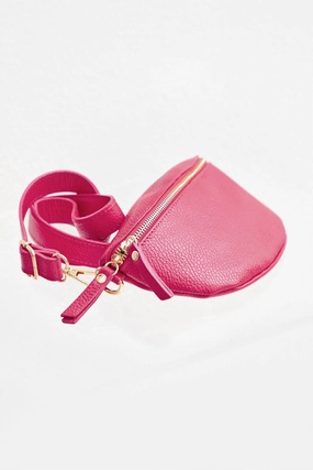 Women Leather Fanny Handbag In Fuchsia/silver
