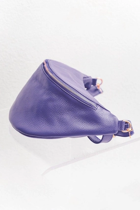 Women Leather Fanny Handbag In Lavender/silver
