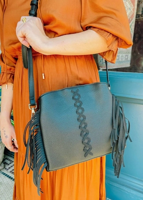 Women's Fern Crossbody With Fringe Bag In Black