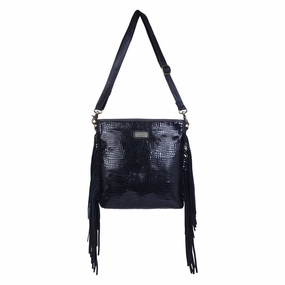 Women's Leather Fringed Crossbody In Silver Black Polka Dots